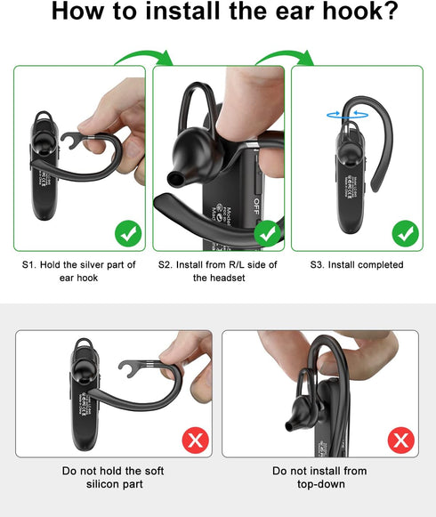 New Bluetooth Earpiece V5.0 Wireless Handsfree Headset with Microphone 24 Hrs Driving Headset 60 Days Standby Time for iPhone Android Samsung Laptop Trucker Driver (Black)