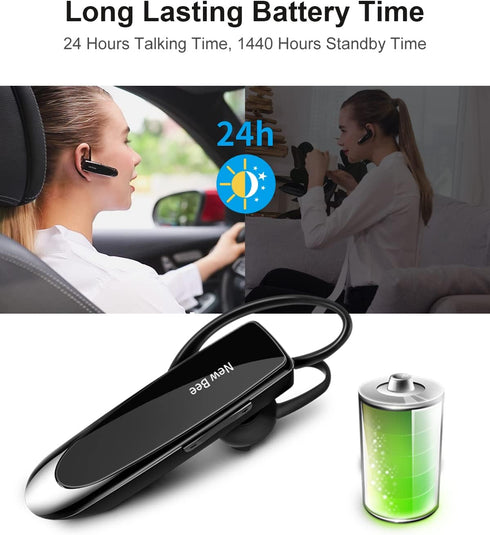New Bluetooth Earpiece V5.0 Wireless Handsfree Headset with Microphone 24 Hrs Driving Headset 60 Days Standby Time for iPhone Android Samsung Laptop Trucker Driver (Black)