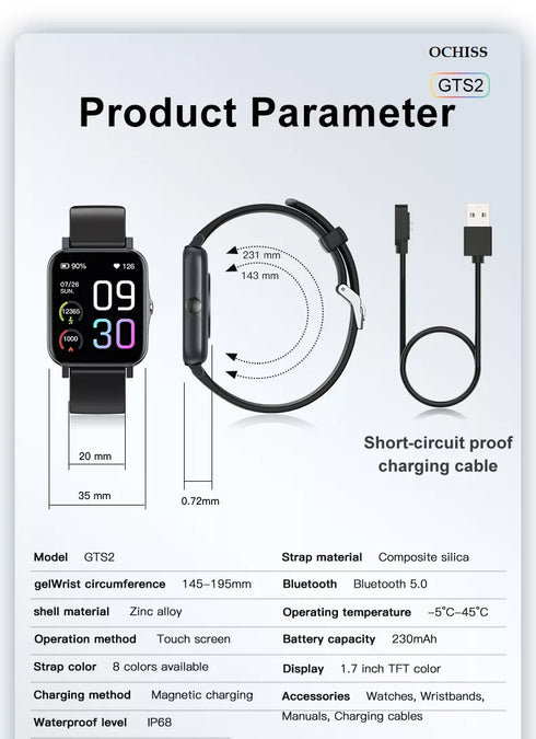 Ochiss Fitness Tracker with Heart Rate Blood Pressure Blood Oxygen Sleep Monitor Activity Tracker Health Tracker Smart Watch Pedometer for Kids Man Women